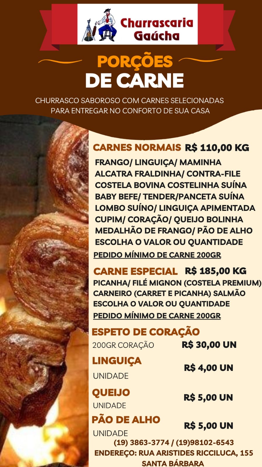 Porções de carne